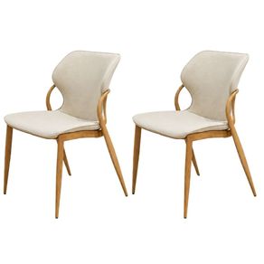 Kit 2 Cadeiras Dolce Domann Design Assento e Encosto em Linho Off White e Base Aco Laminado